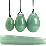 4Pcs Set Jade Yoni Eggs Stick,3 Pcs Drilled Natural Green Aventurine Quartz Crystal Jade Eggs Massage Stone + 1 Pcs Massage Stick for Women Kegel Exercise Strengthen Pelvic Floor Muscles