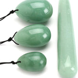 4Pcs Set Jade Yoni Eggs Stick,3 Pcs Drilled Natural Green Aventurine Quartz Crystal Jade Eggs Massage Stone + 1 Pcs Massage Stick for Women Kegel Exercise Strengthen Pelvic Floor Muscles