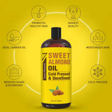 Pure Cold Pressed Sweet Almond Oil - 32 Fl Oz Unrefined and 100% Natural - Ideal Carrier Oil for Skin and Hair with No Added Ingredients