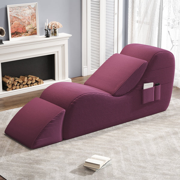 Elevate Your Relaxation with the Yoga Curve Chair - Luxurious Corduroy Chaise Lounge in Vibrant Red, Complete with Ottoman and Lumbar Pillow for Ultimate Comfort and Style — wellness product for adults 45+