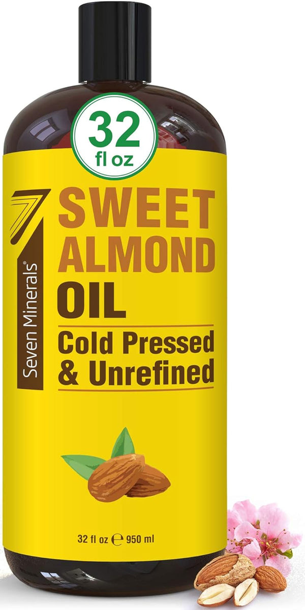 Pure Cold Pressed Sweet Almond Oil - 32 Fl Oz Unrefined and 100% Natural - Ideal Carrier Oil for Skin and Hair with No Added Ingredients — wellness product for adults 45+